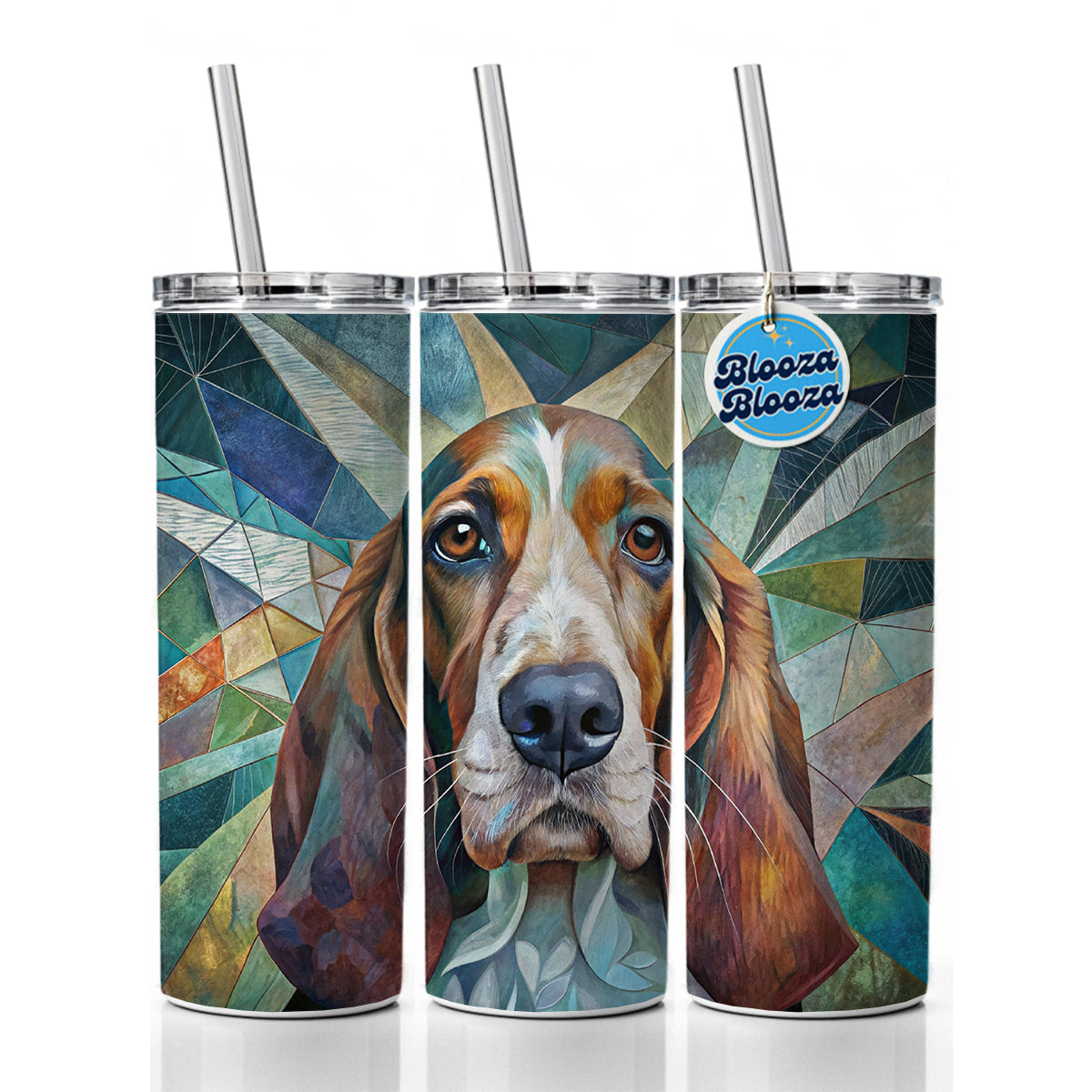 Basset Hound Dog Abstract Art Skinny Tumbler 20oz with Straw Insulated Water Bottle Gift