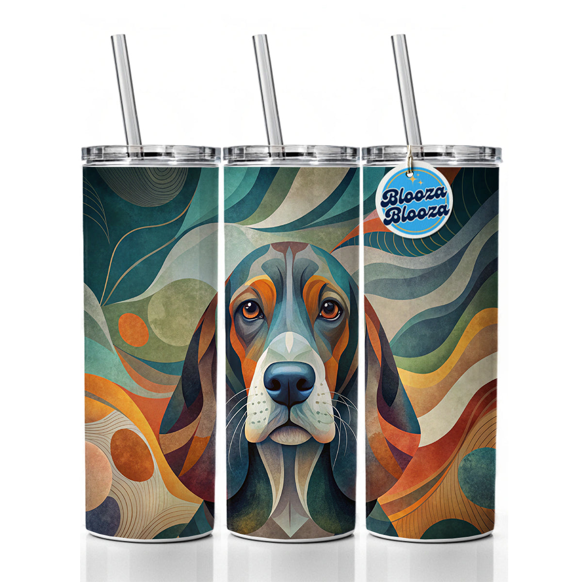 Basset Hound Dog Abstract Stylized Art Skinny Tumbler 20oz with Straw Insulated Water Bottle Gift