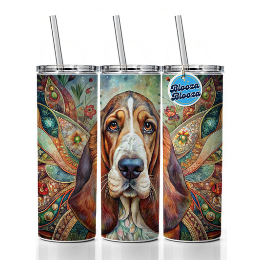 Basset Hound Dog Bohemian Art Skinny Tumbler 20oz with Straw Insulated Water Bottle Gift