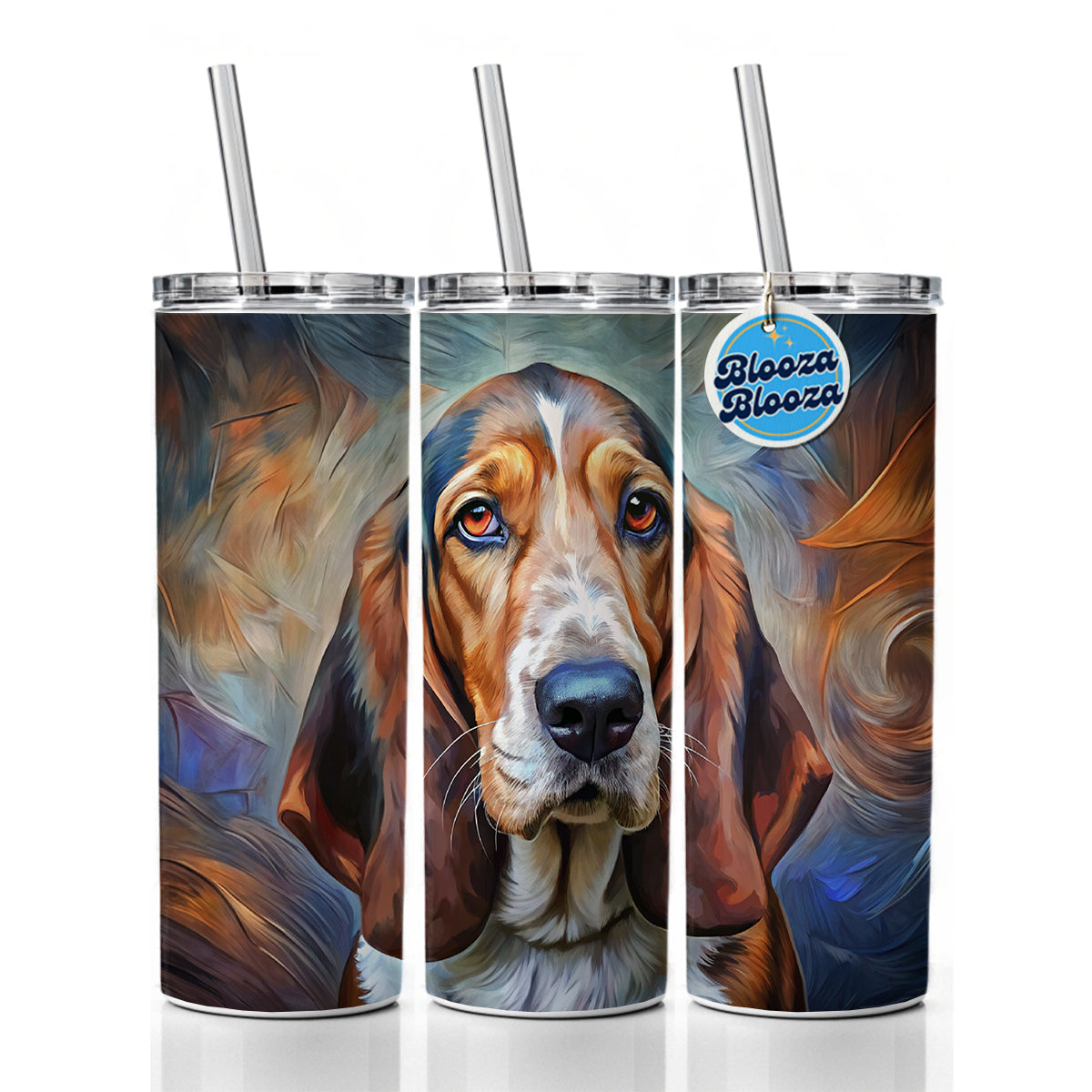 Basset Hound Dog Expressionism Art Skinny Tumbler 20oz with Straw Insulated Water Bottle Gift