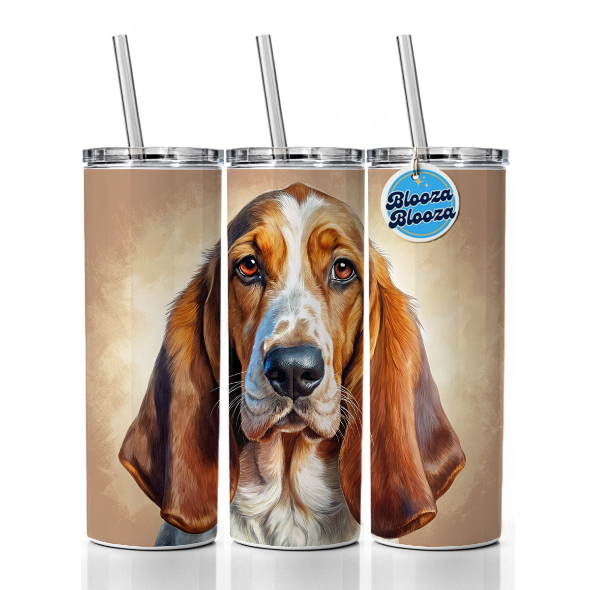 Basset Hound Dog Illustration Skinny Tumbler 20oz with Straw Insulated Water Bottle Gift
