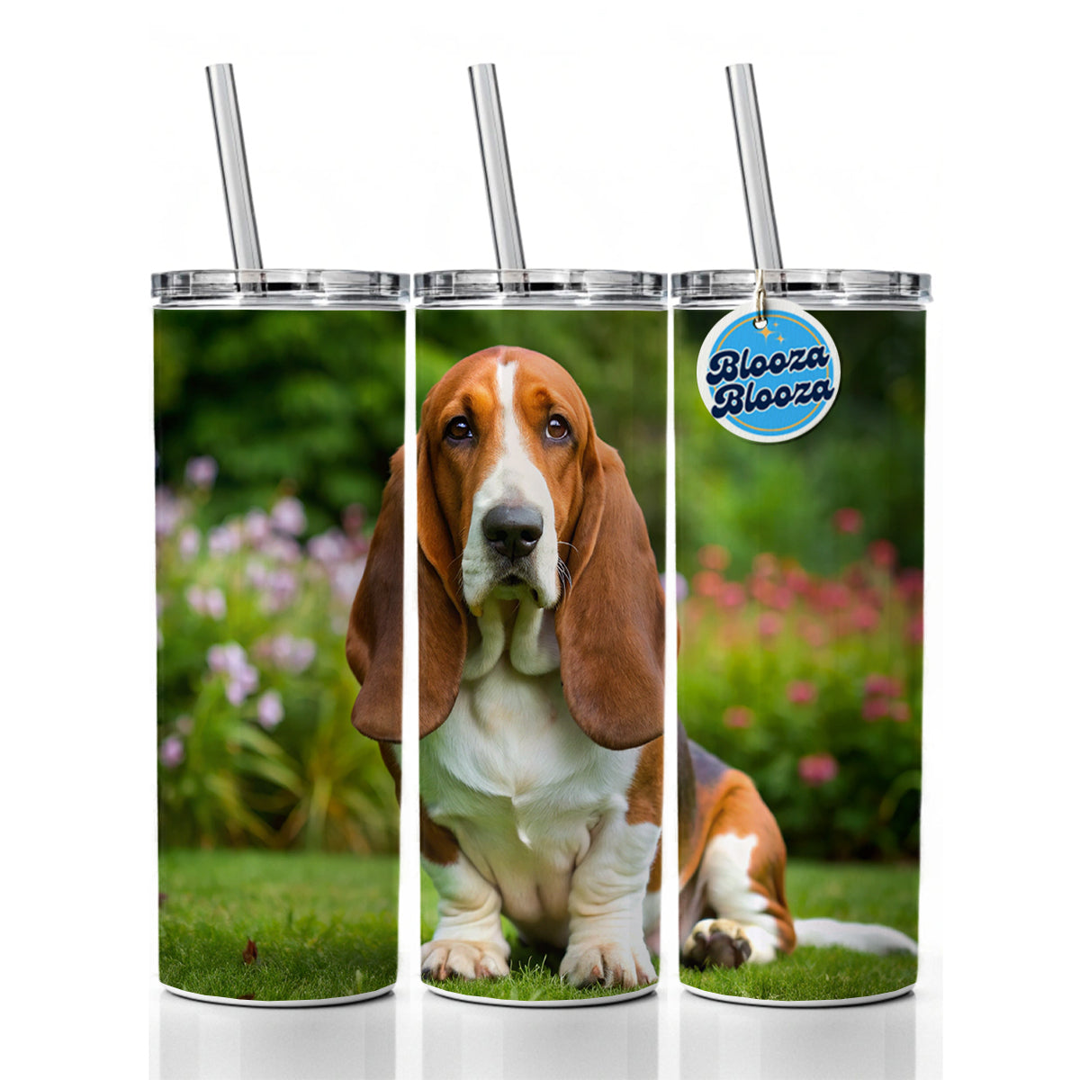 Basset Hound Dog Photo Skinny Tumbler 20oz with Straw Insulated Water Bottle Gift