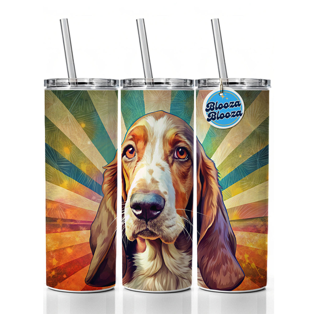Basset Hound Dog Pop Art Skinny Tumbler 20oz with Straw Insulated Water Bottle Gift