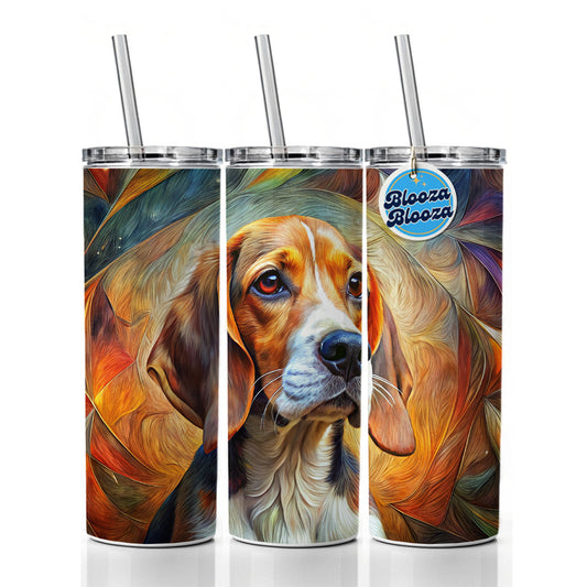 Beagle Dog Abstract Art Skinny Tumbler 20oz with Straw Insulated Water Bottle Gift