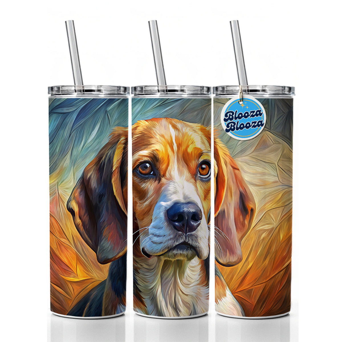 Beagle Dog Expressionism Art Skinny Tumbler 20oz with Straw Insulated Water Bottle Gift
