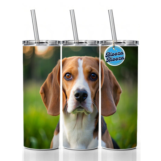 Beagle Dog Photo Skinny Tumbler 20oz with Straw Insulated Water Bottle Gift