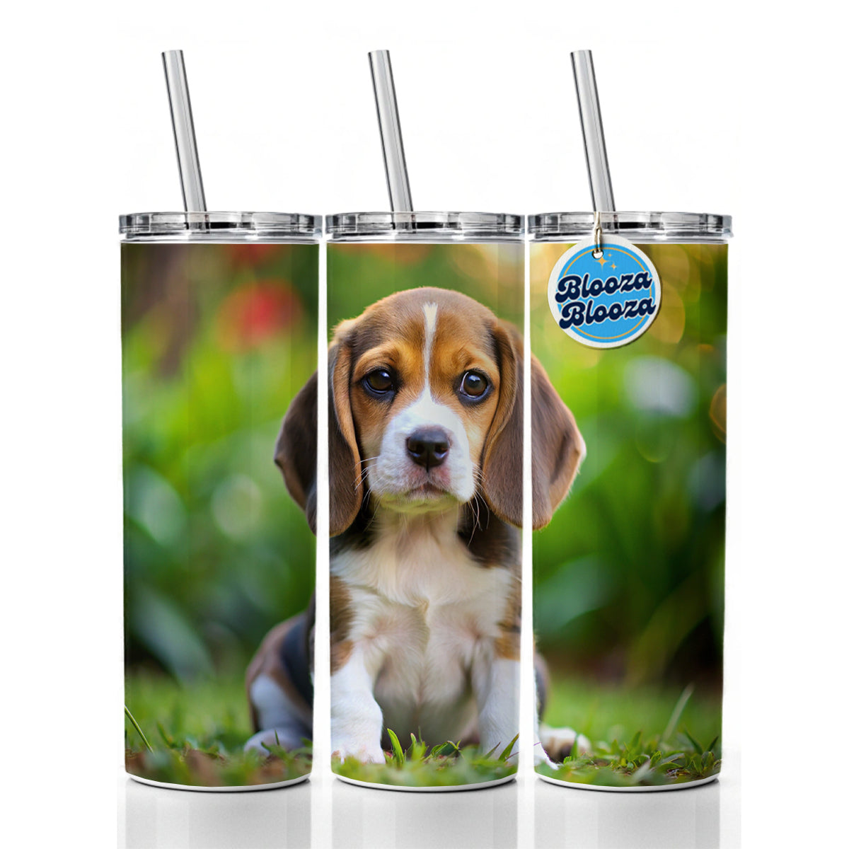 Beagle Dog Puppy Photo Skinny Tumbler 20oz with Straw Insulated Water Bottle Gift