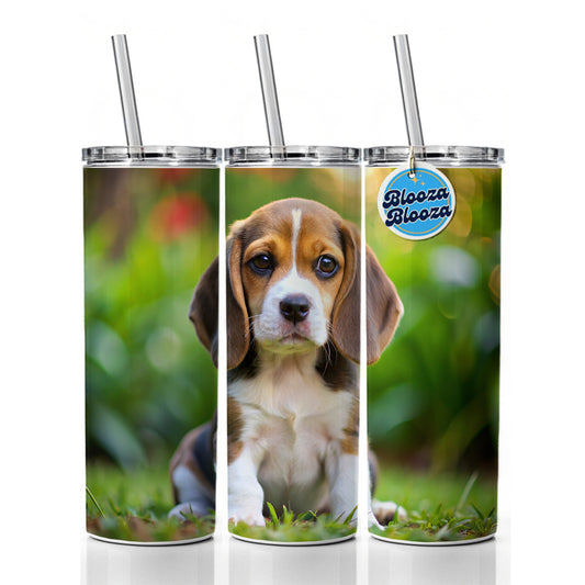 Beagle Dog Puppy Photo Skinny Tumbler 20oz with Straw Insulated Water Bottle Gift