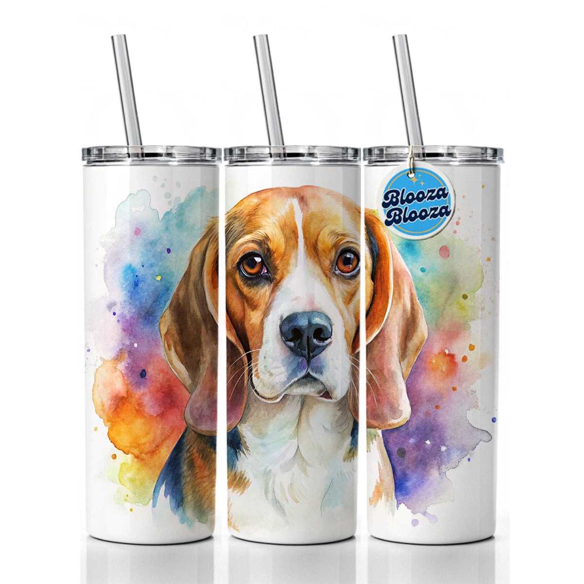 Beagle Dog Watercolor Style Skinny Tumbler 20oz with Straw Insulated Water Bottle Gift