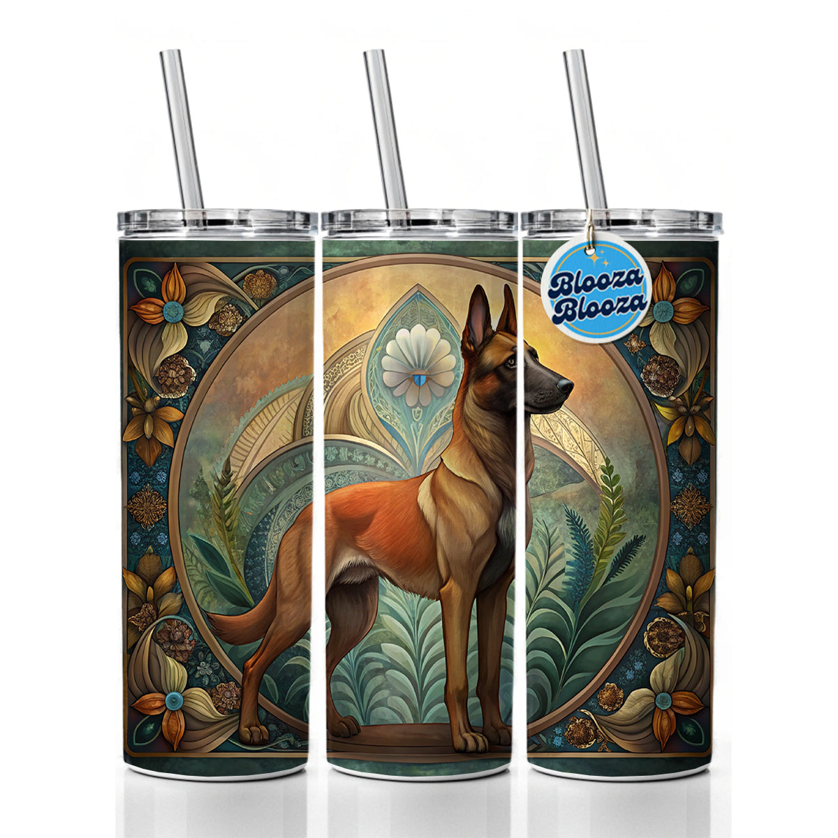 Belgian Malinois Dog Art Nouveau Skinny Tumbler 20oz with Straw Insulated Water Bottle Gift