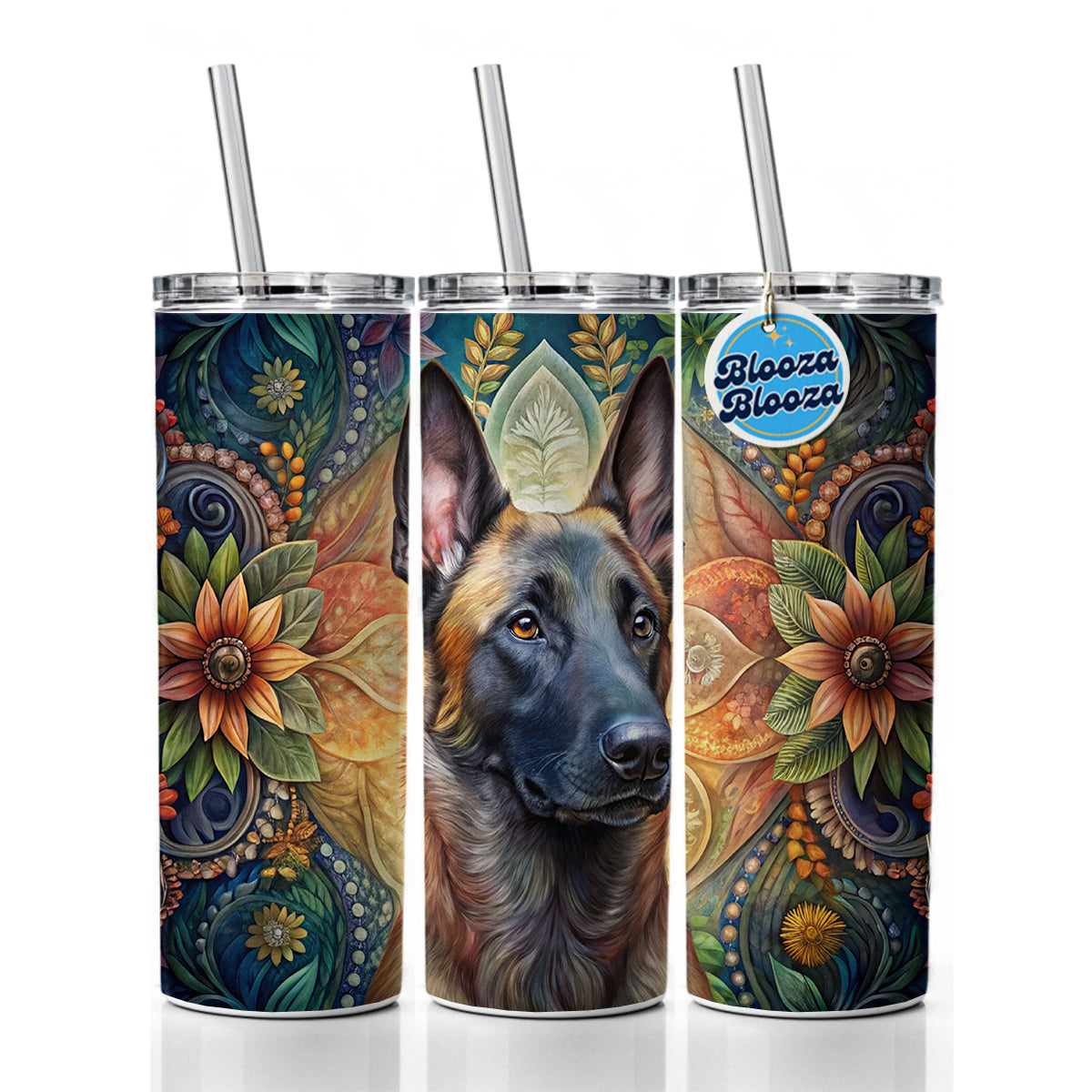 Belgian Malinois Dog Bohemian Art Skinny Tumbler 20oz with Straw Insulated Water Bottle Gift