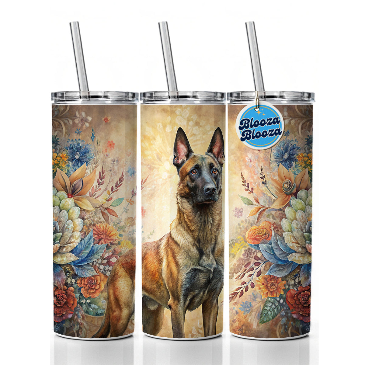 Belgian Malinois Dog French Bohemian Art Skinny Tumbler 20oz with Straw Insulated Water Bottle Gift