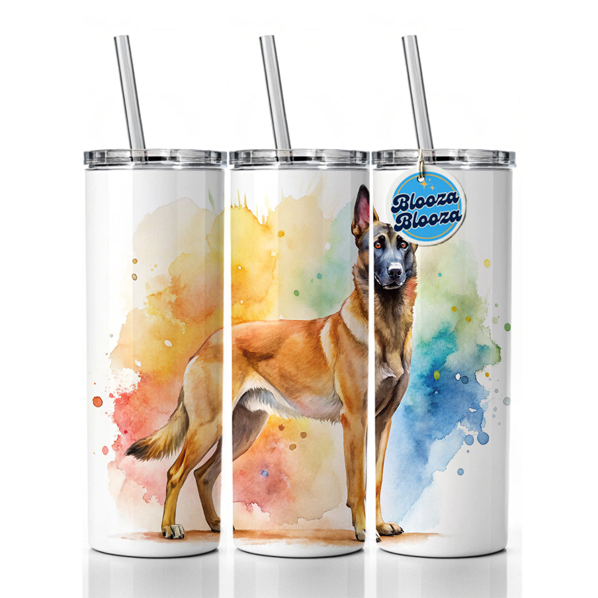 Belgian Malinois Dog Watercolor Style Skinny Tumbler 20oz with Straw Insulated Water Bottle Gift