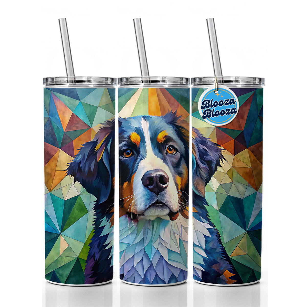 Bernese Mountain Dog Abstract Art Skinny Tumbler 20oz with Straw Insulated Water Bottle Gift