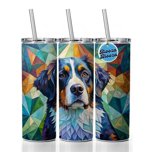 Bernese Mountain Dog Abstract Art Skinny Tumbler 20oz with Straw Insulated Water Bottle Gift