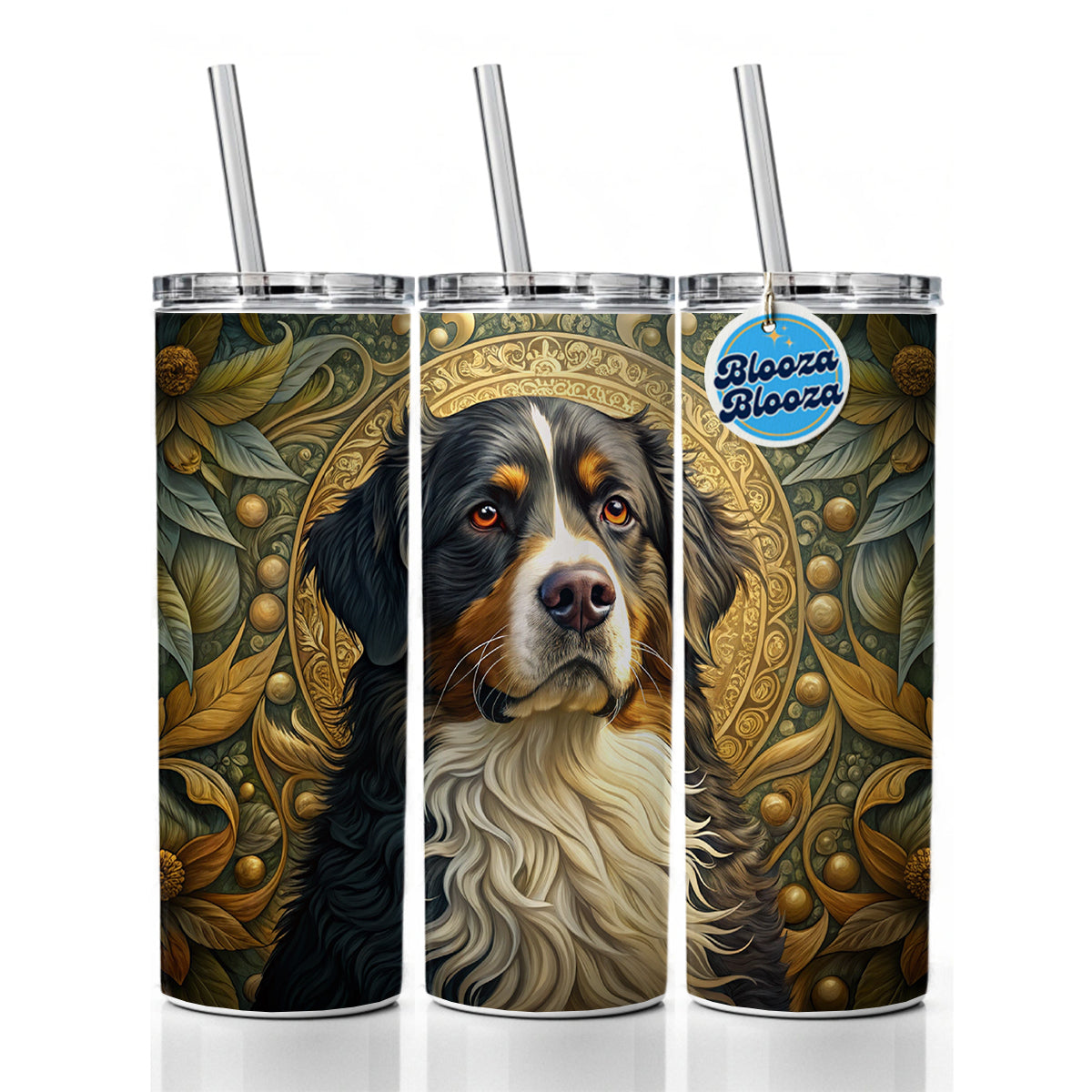 Bernese Mountain Dog Art Nouveau Skinny Tumbler 20oz with Straw Insulated Water Bottle Gift