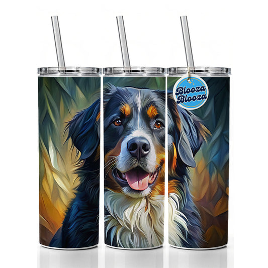 Bernese Mountain Dog Expressionism Art Skinny Tumbler 20oz with Straw Insulated Water Bottle Gift