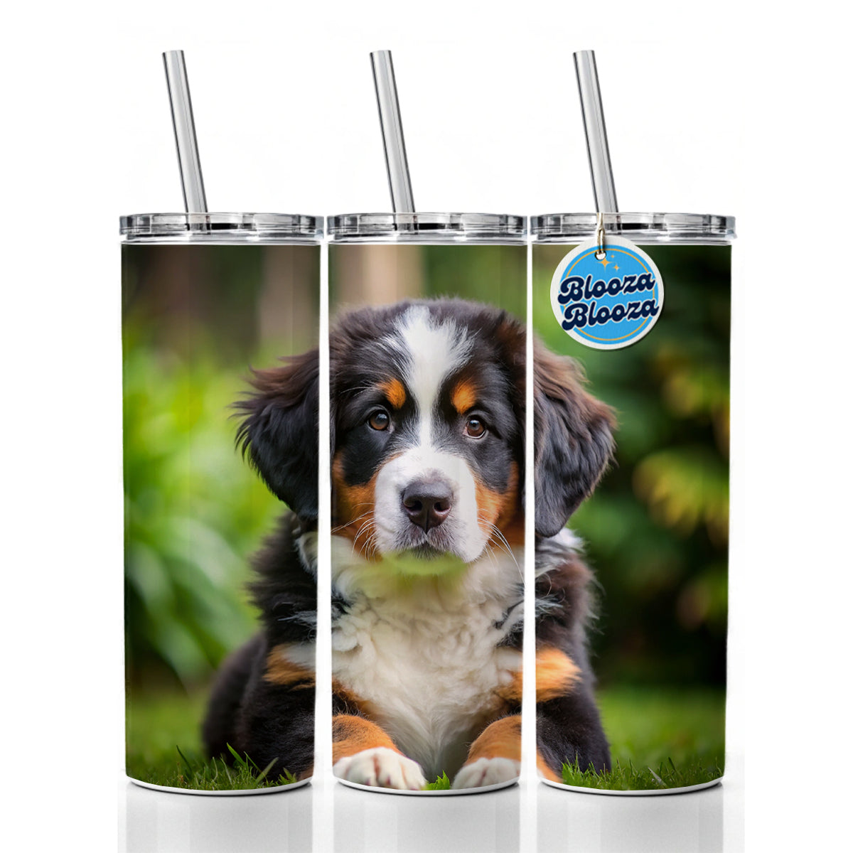 Bernese Mountain Dog Puppy Photo Skinny Tumbler 20oz with Straw Insulated Water Bottle Gift