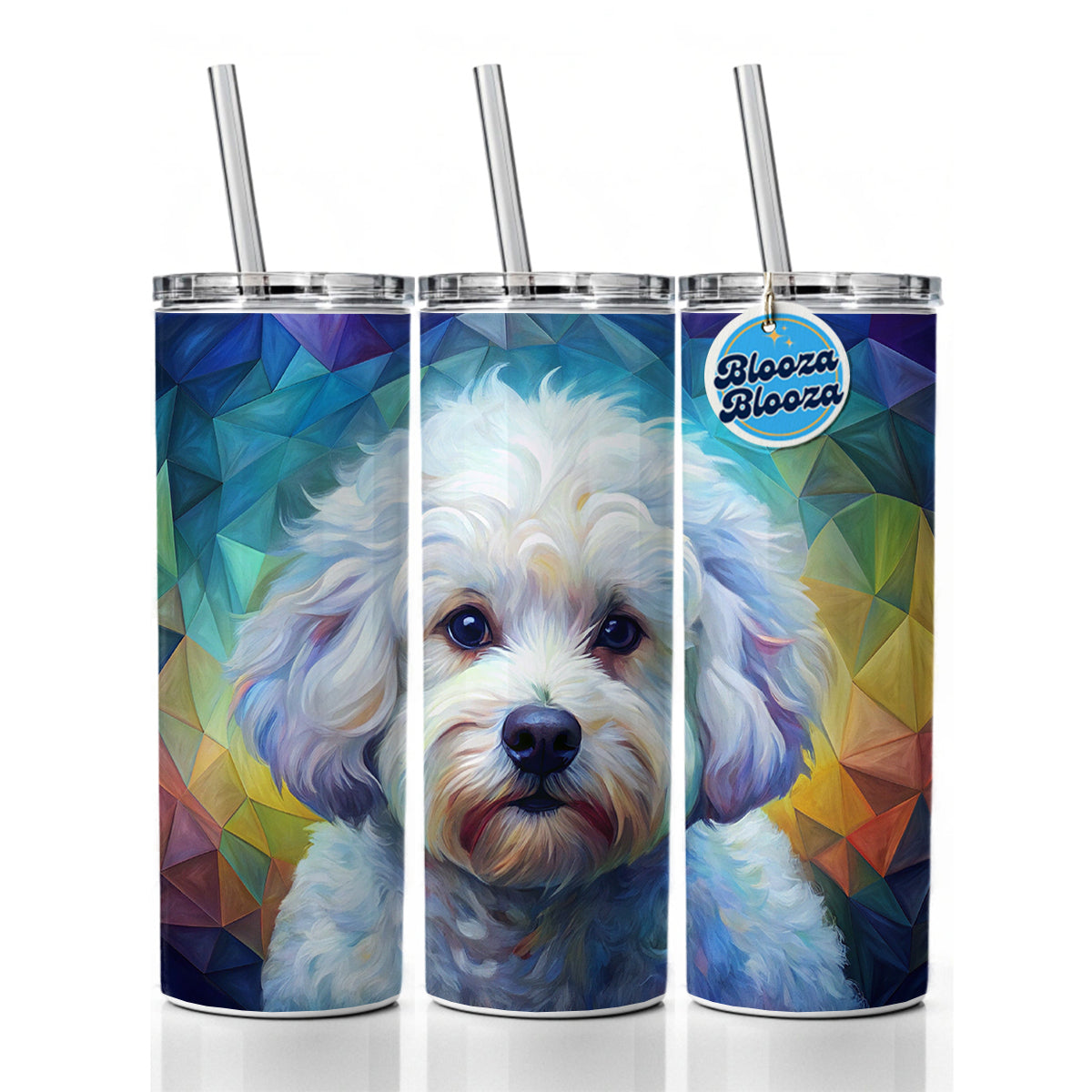 Bichon Frise Dog Abstract Art Skinny Tumbler 20oz with Straw Insulated Water Bottle Gift