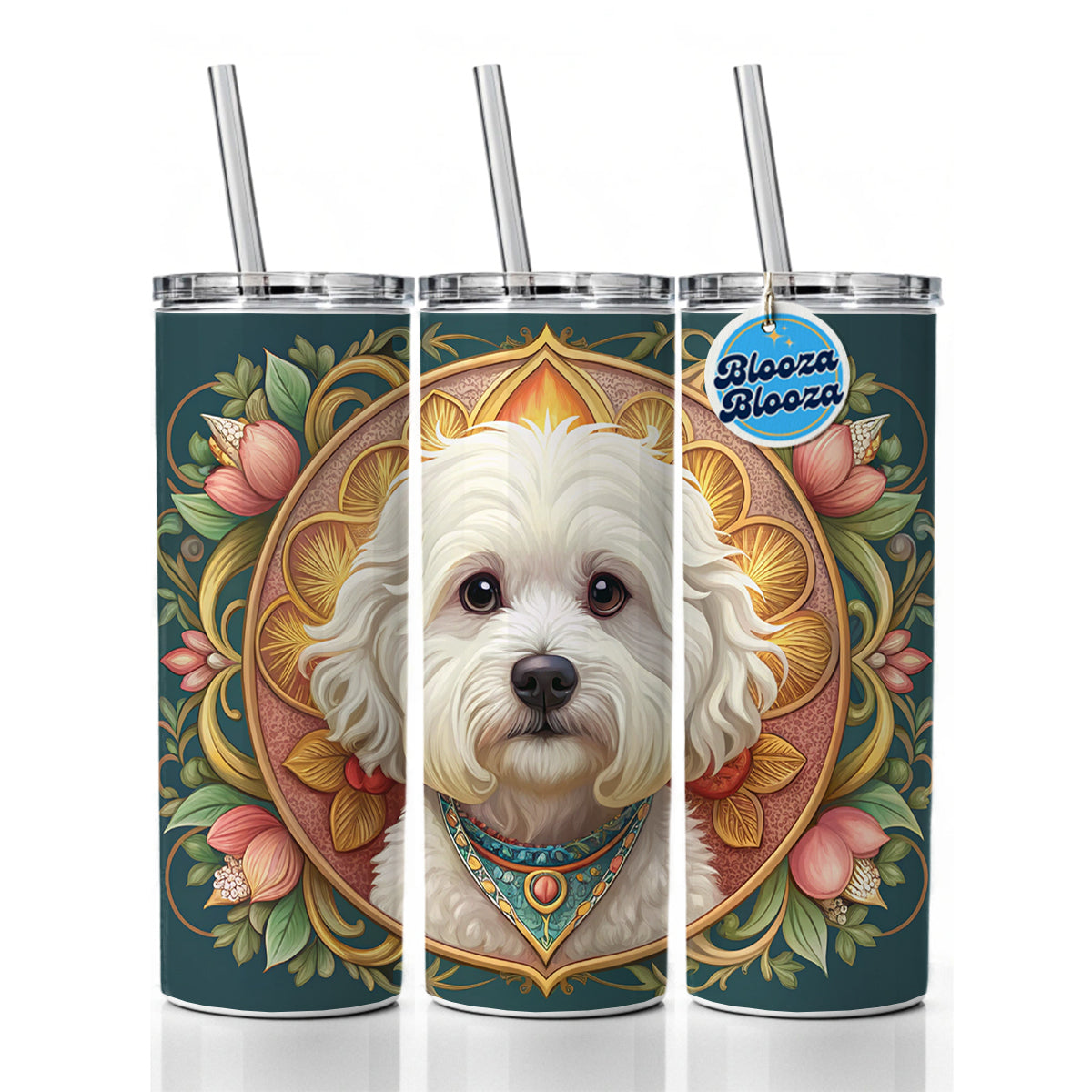Bichon Frise Dog Art Nouveau Skinny Tumbler 20oz with Straw Insulated Water Bottle Gift