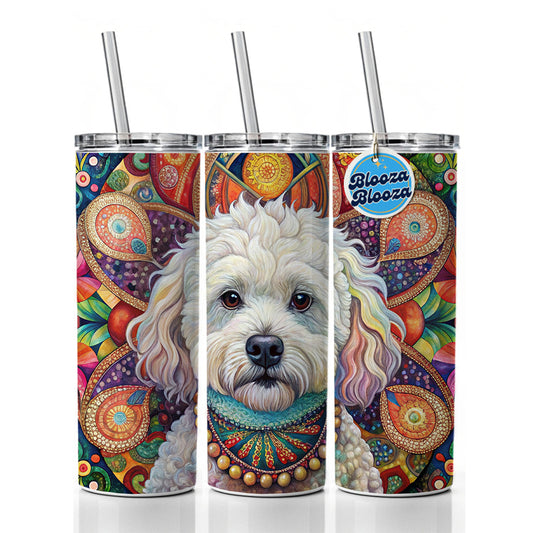 Bichon Frise Dog Bohemian Art Skinny Tumbler 20oz with Straw Insulated Water Bottle Gift