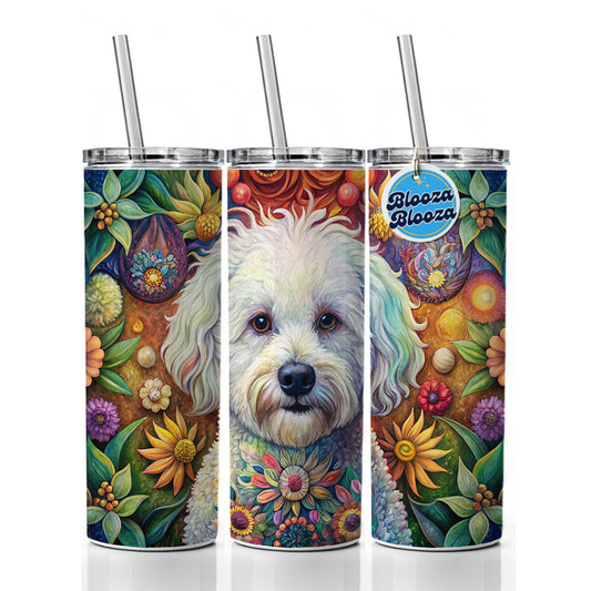 Bichon Frise Dog French Bohemian Art Skinny Tumbler 20oz with Straw Insulated Water Bottle Gift