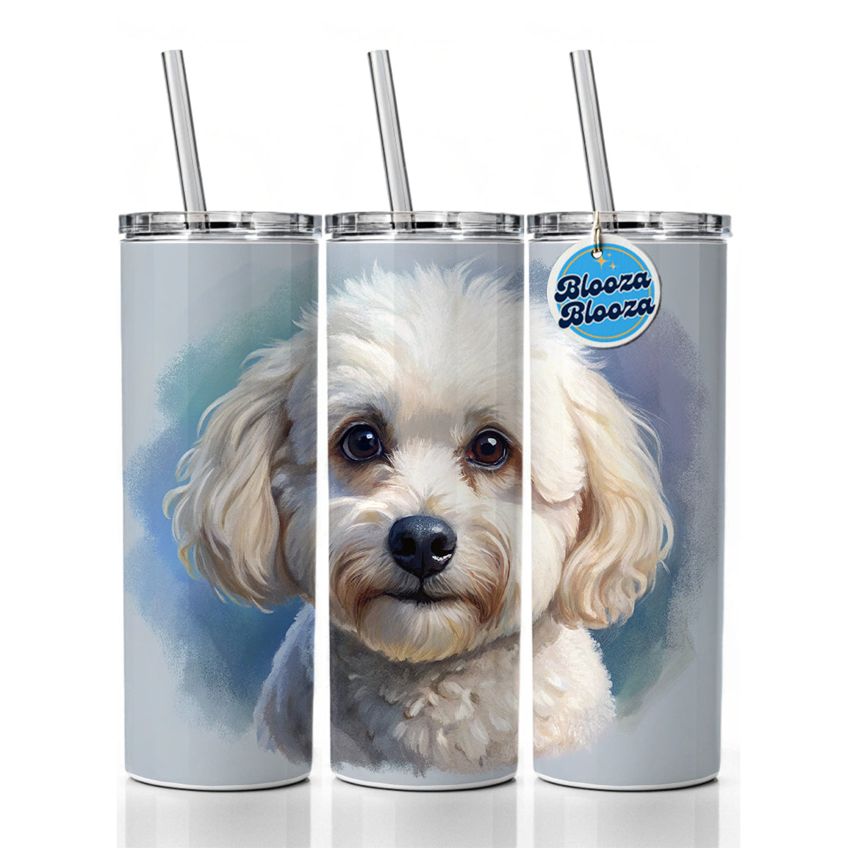 Bichon Frise Dog Illustration Skinny Tumbler 20oz with Straw Insulated Water Bottle Gift
