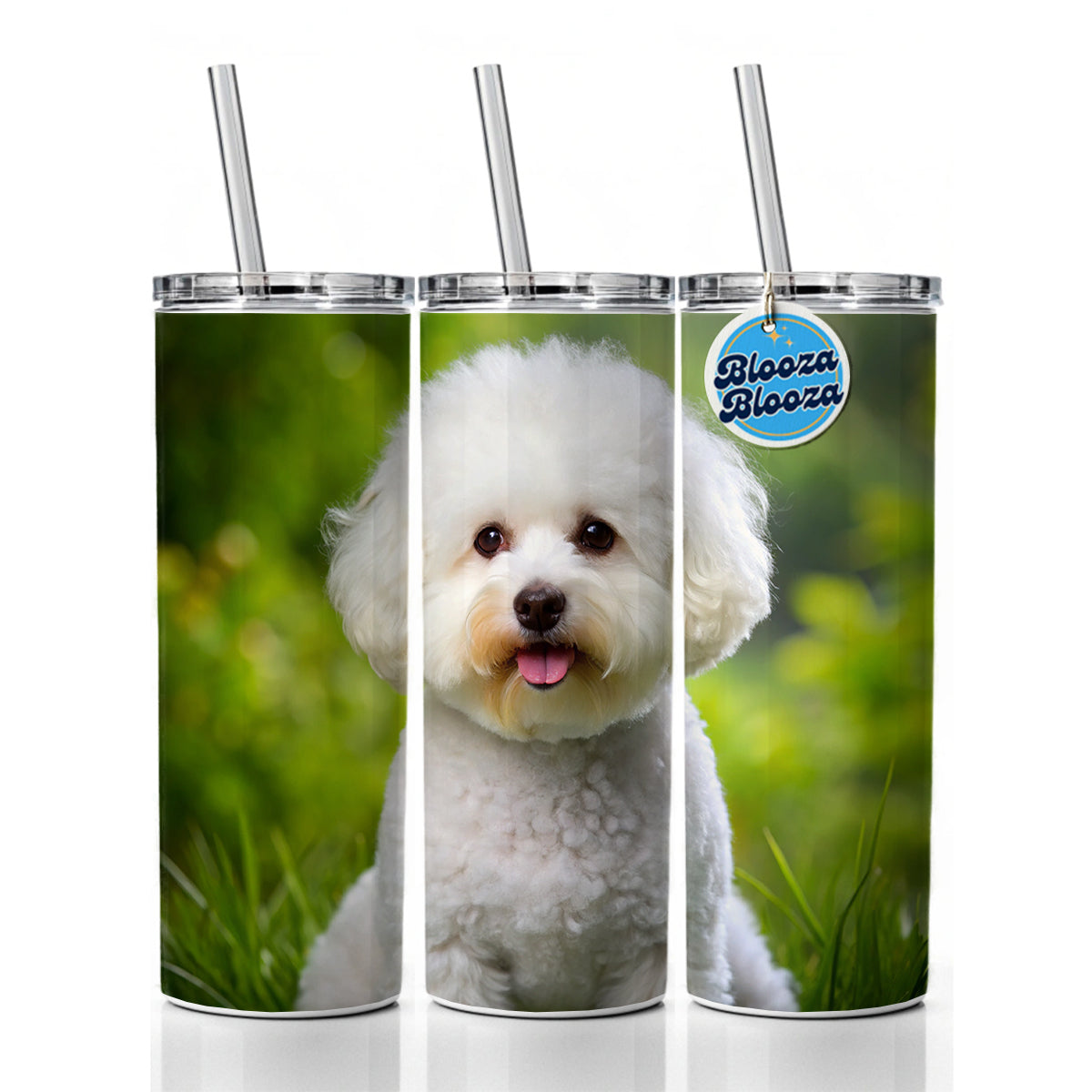 Bichon Frise Dog Photo Skinny Tumbler 20oz with Straw Insulated Water Bottle Gift