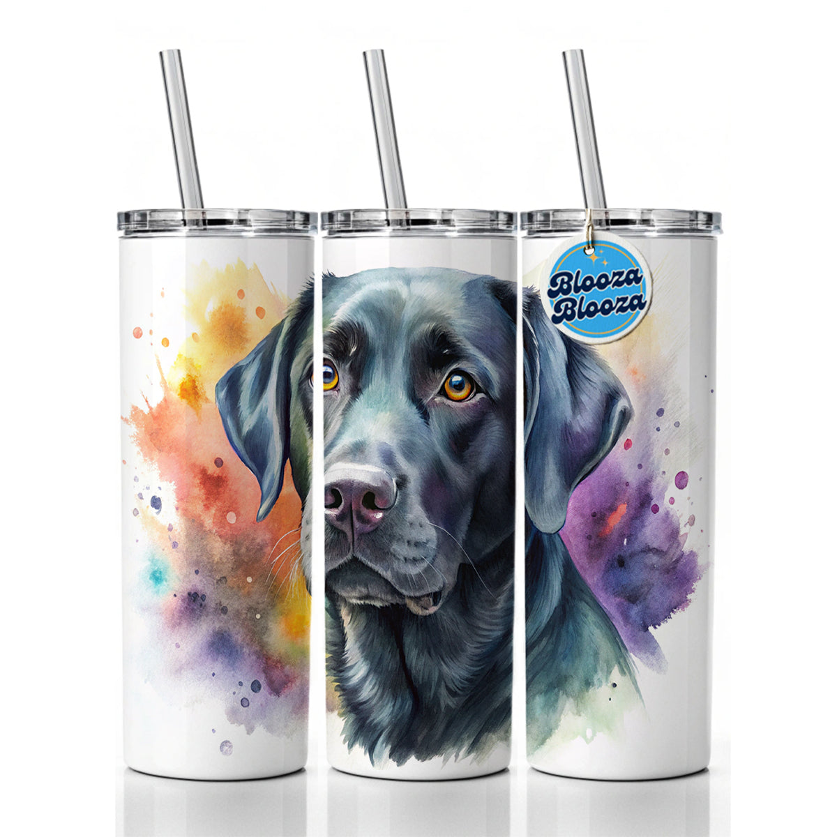 Black Labrador Retriever Dog Watercolor Style Skinny Tumbler 20oz with Straw Insulated Water Bottle Gift
