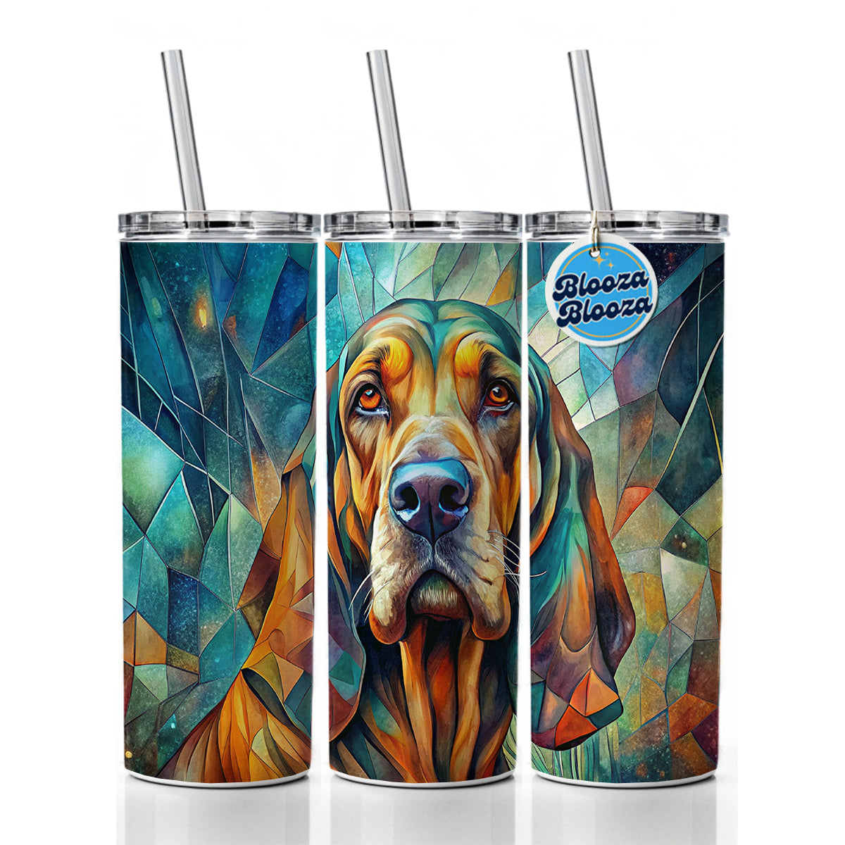 Bloodhound Dog Abstract Art Skinny Tumbler 20oz with Straw Insulated Water Bottle Gift