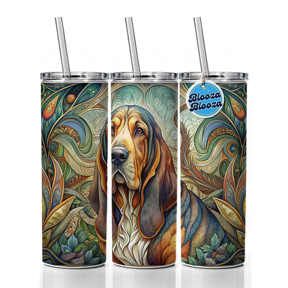 Bloodhound Dog Art Nouveau Skinny Tumbler 20oz with Straw Insulated Water Bottle Gift