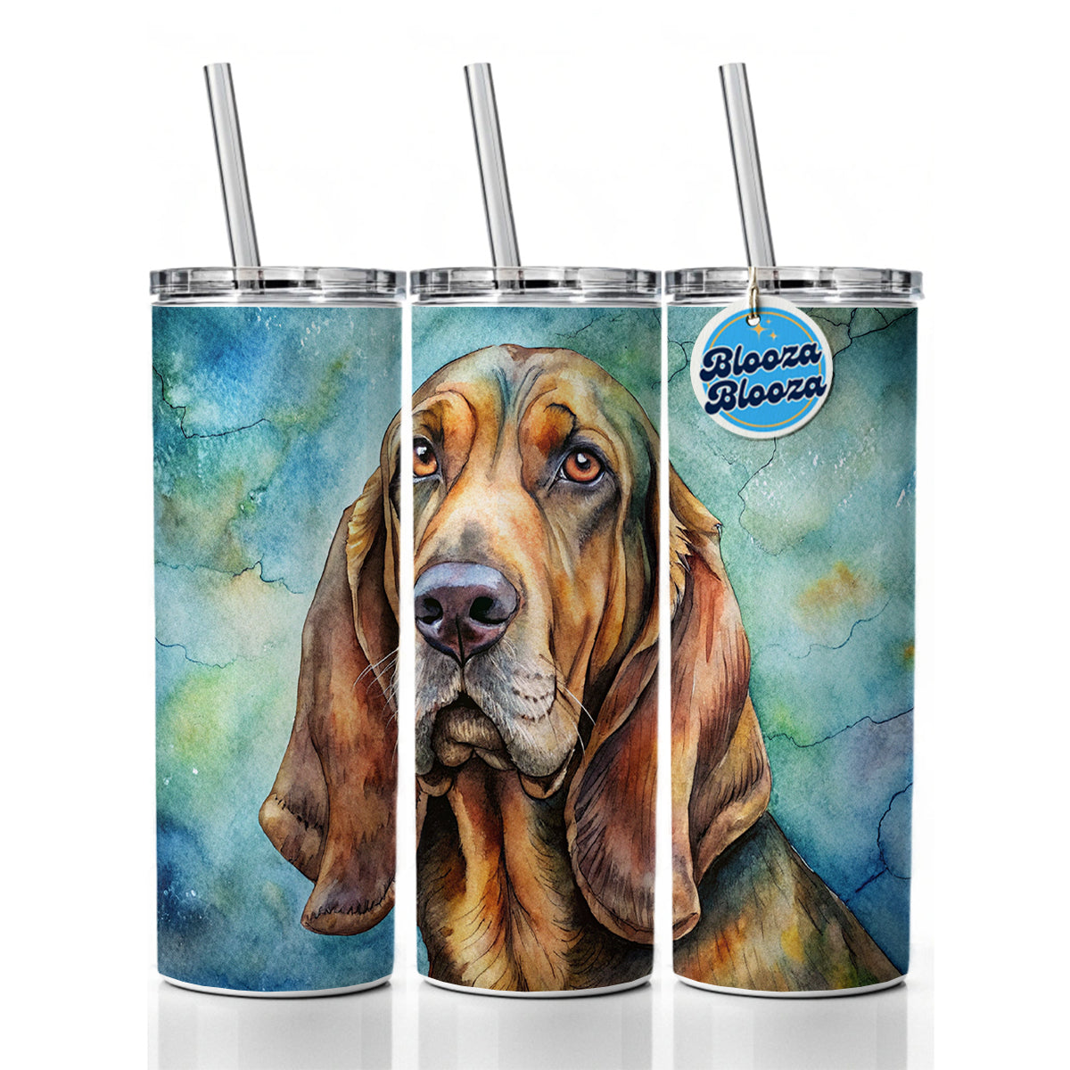 Bloodhound Dog Illustration Skinny Tumbler 20oz with Straw Insulated Water Bottle Gift