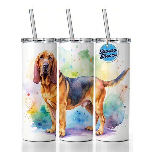 Bloodhound Dog Watercolor Style Skinny Tumbler 20oz with Straw Insulated Water Bottle Gift