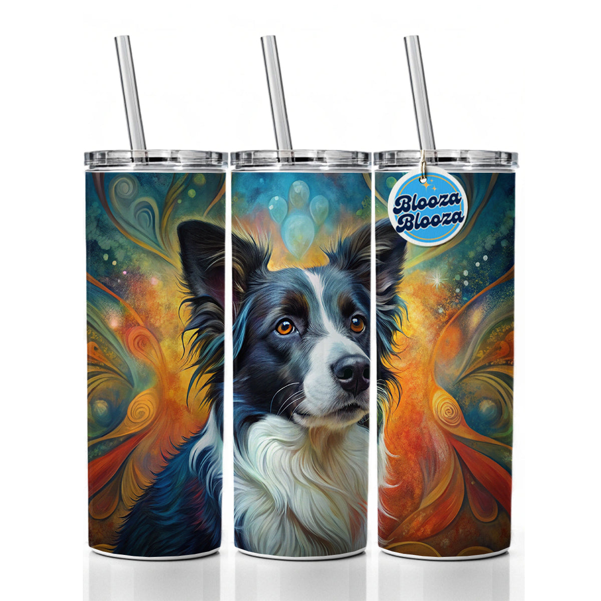 Border Collie Dog Abstract Art Skinny Tumbler 20oz with Straw Insulated Water Bottle Gift