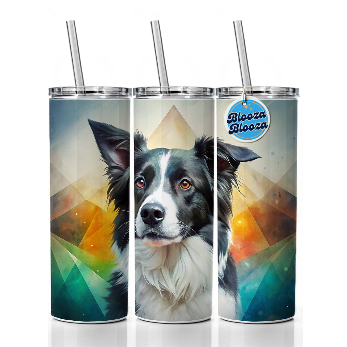Border Collie Dog Contemporary Art Skinny Tumbler 20oz with Straw Insulated Water Bottle Gift