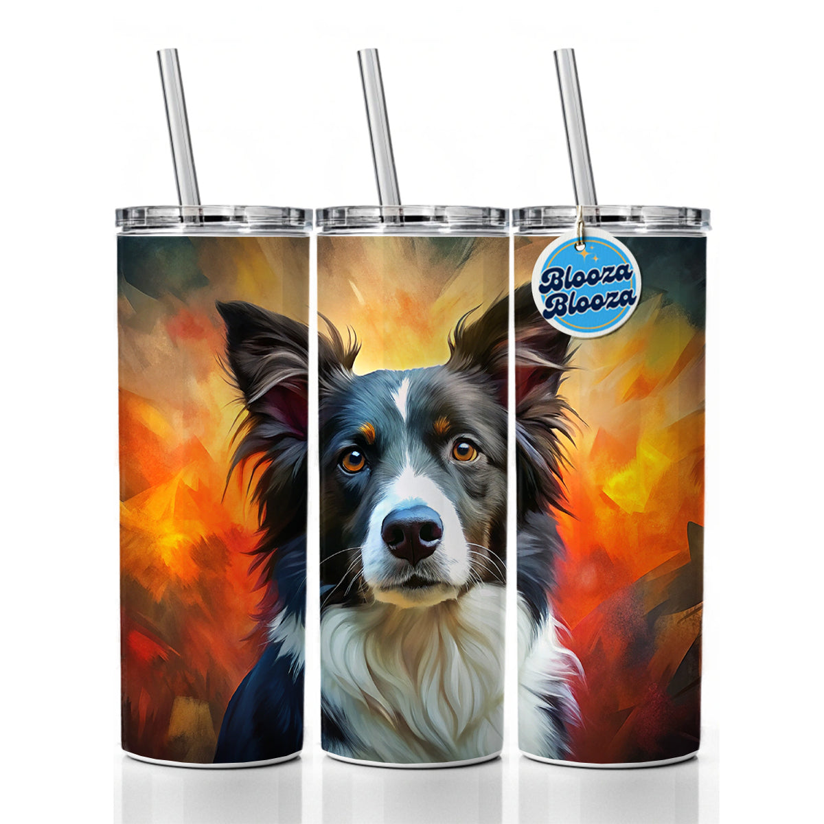 Border Collie Dog Expressionism Art Skinny Tumbler 20oz with Straw Insulated Water Bottle Gift