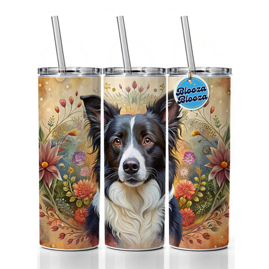 Border Collie Dog French Bohemian Art Skinny Tumbler 20oz with Straw Insulated Water Bottle Gift