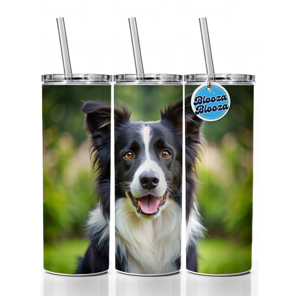 Border Collie Dog Photo Skinny Tumbler 20oz with Straw Insulated Water Bottle Gift