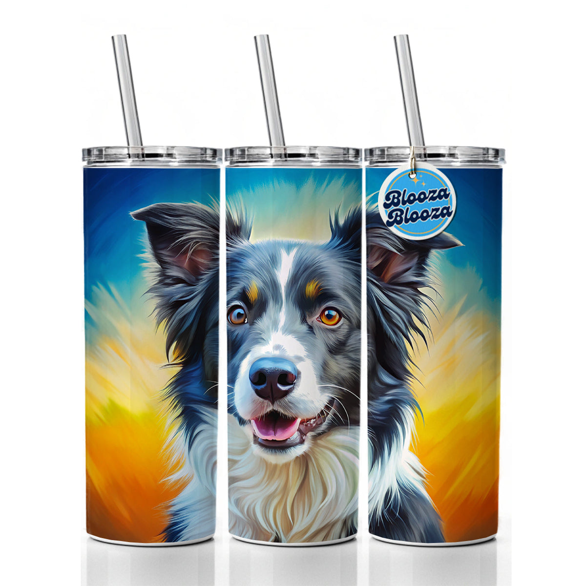 Border Collie Dog Pop Art Skinny Tumbler 20oz with Straw Insulated Water Bottle Gift
