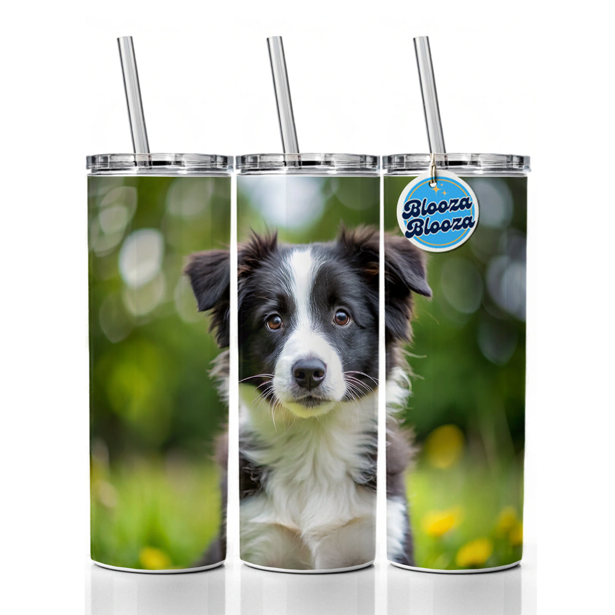 Border Collie Dog Puppy Photo Skinny Tumbler 20oz with Straw Insulated Water Bottle Gift