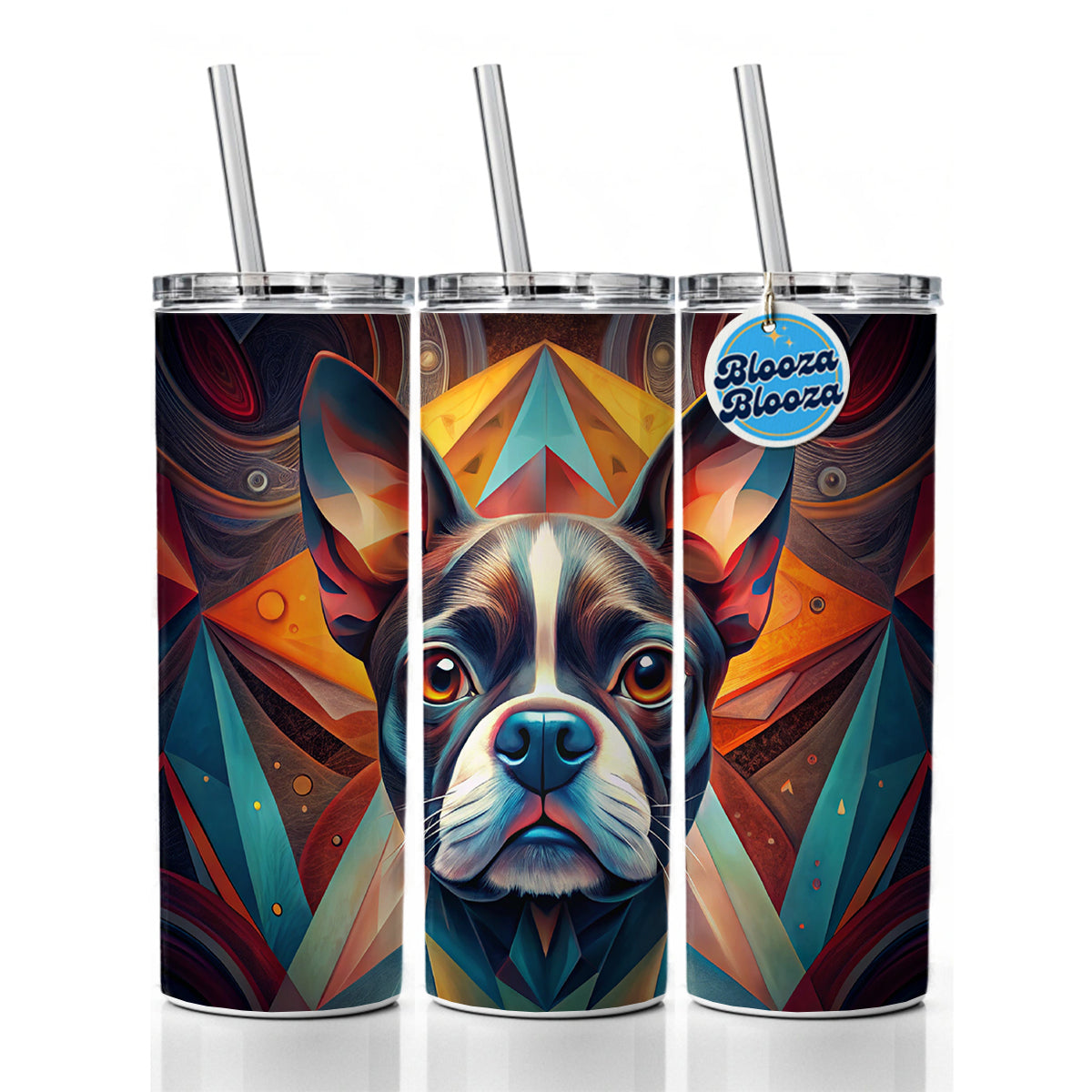 Boston Terrier Dog Abstract Stylized Art Skinny Tumbler 20oz with Straw Insulated Water Bottle Gift