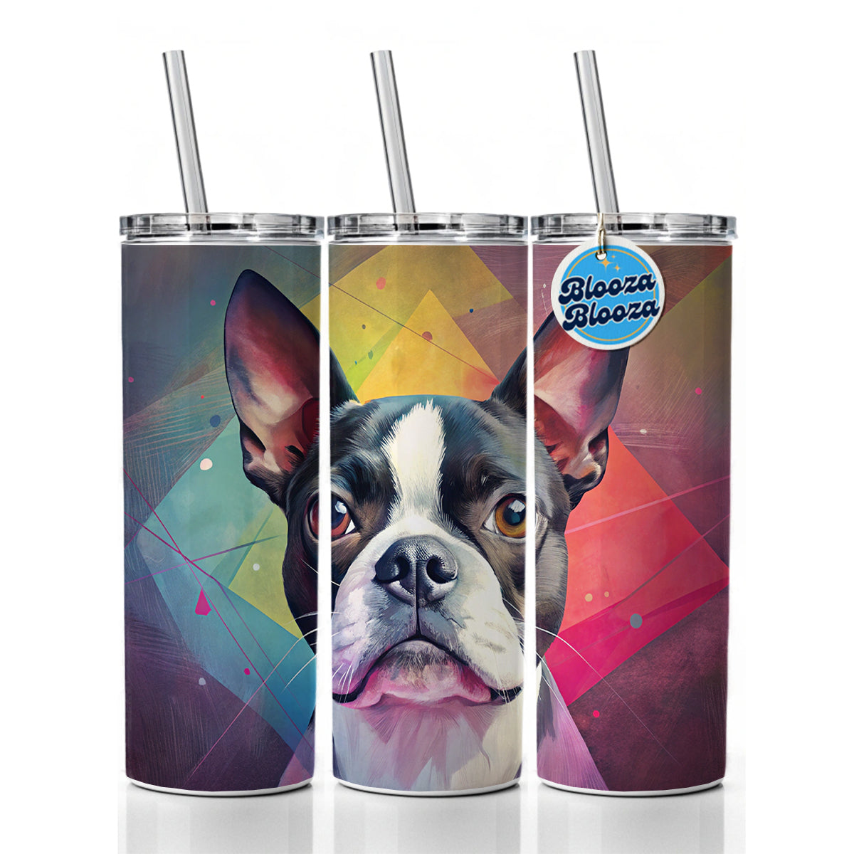 Boston Terrier Dog Contemporary Art Skinny Tumbler 20oz with Straw Insulated Water Bottle Gift