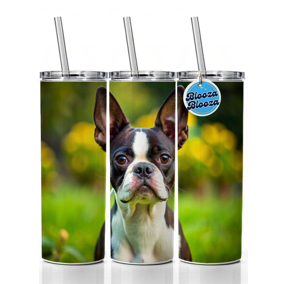 Boston Terrier Dog Photo Skinny Tumbler 20oz with Straw Insulated Water Bottle Gift