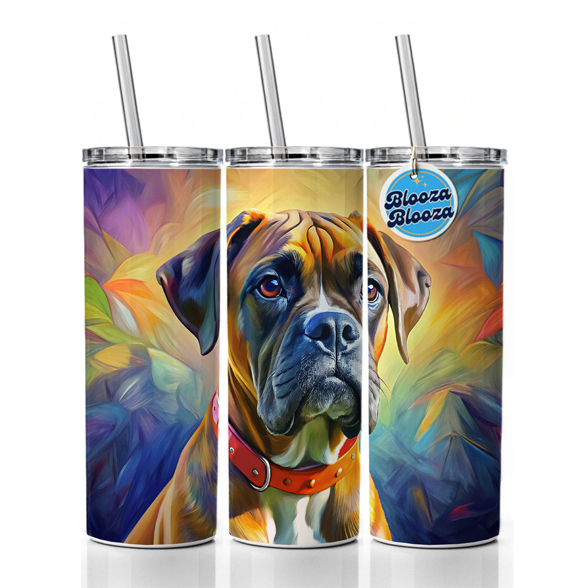 Boxer Dog Expressionism Art Skinny Tumbler 20oz with Straw Insulated Water Bottle Gift