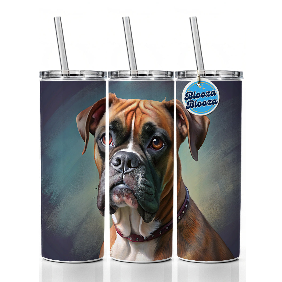 Boxer Dog Illustration Skinny Tumbler 20oz with Straw Insulated Water Bottle Gift
