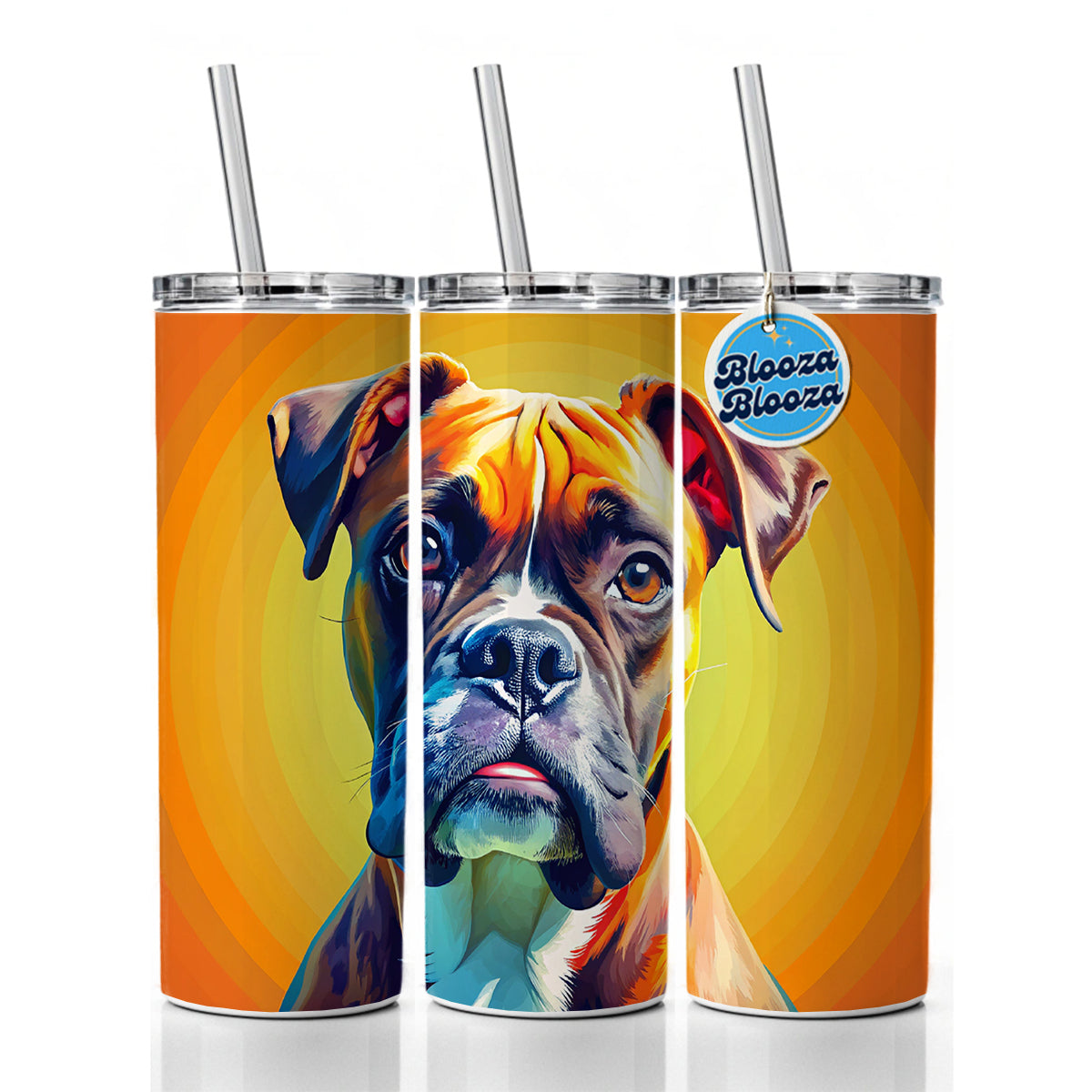 Boxer Dog Pop Art Skinny Tumbler 20oz with Straw Insulated Water Bottle Gift
