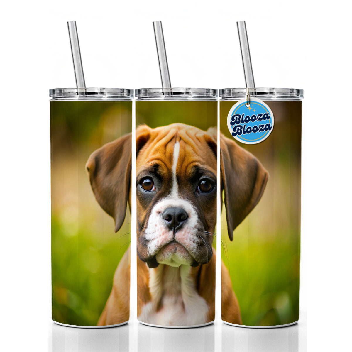 Boxer Dog Puppy Photo Skinny Tumbler 20oz with Straw Insulated Water Bottle Gift