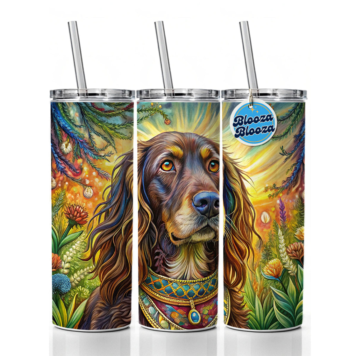 Boykin Spaniel Dog Bohemian Art Skinny Tumbler 20oz with Straw Insulated Water Bottle Gift