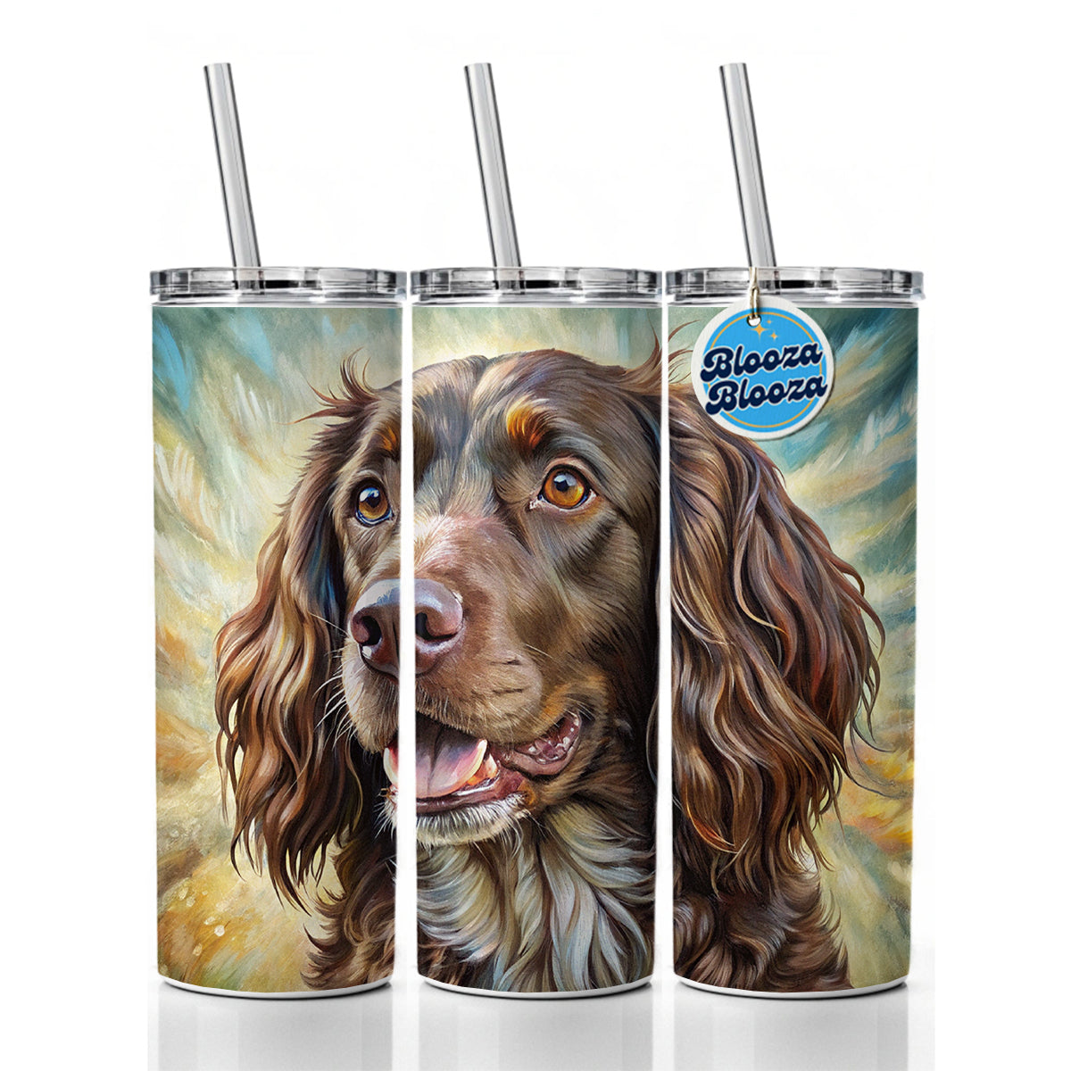 Boykin Spaniel Dog Illustration Skinny Tumbler 20oz with Straw Insulated Water Bottle Gift