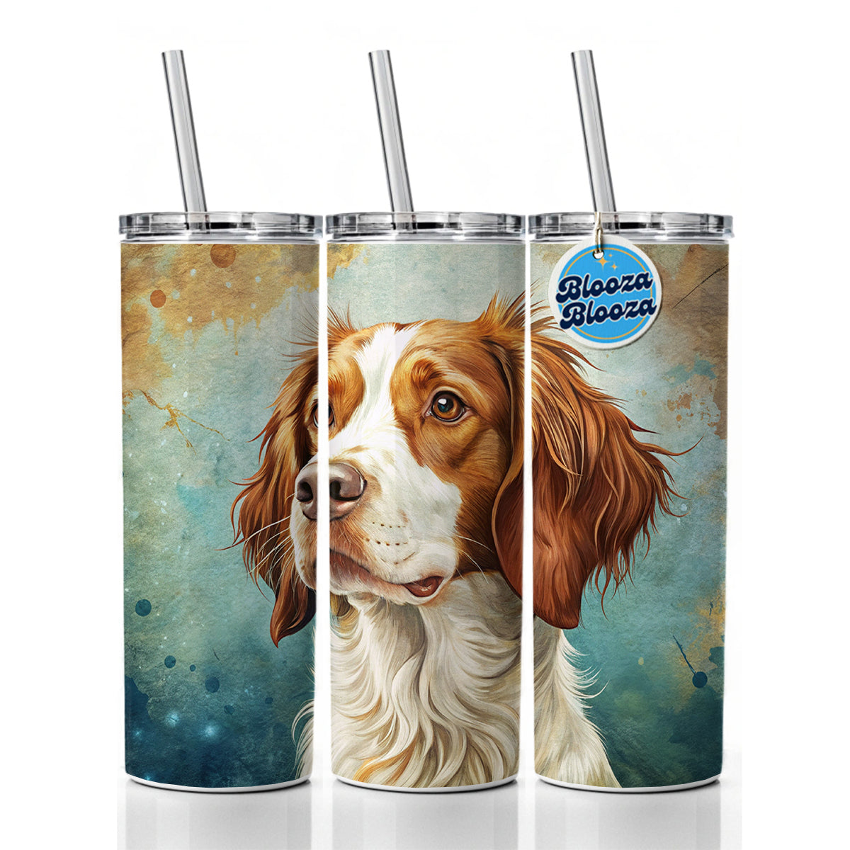 Brittany Spaniel Dog Art Nouveau Skinny Tumbler 20oz with Straw Insulated Water Bottle Gift